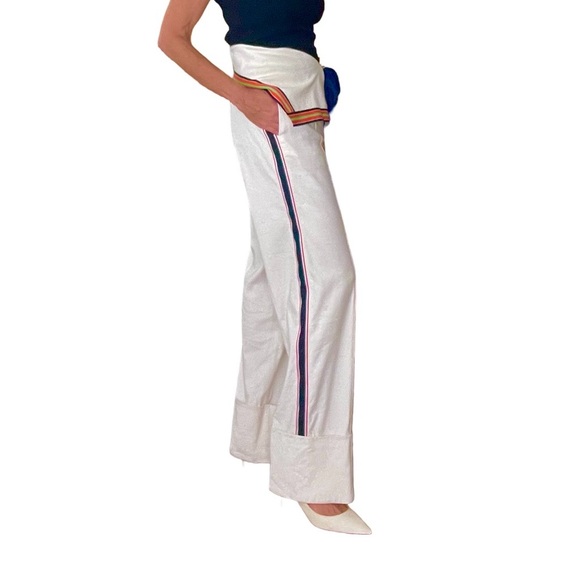Diane Von Furstenberg White Pants with Orange and Navy Accents - Picture 3 of 6